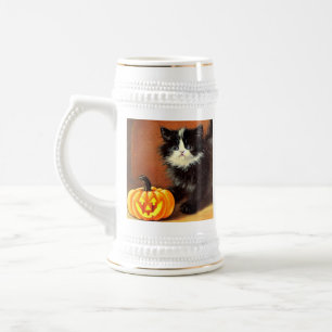 Vintage Black and White Halloween Kitten Beer Stein