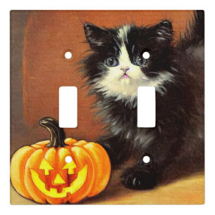 Vintage Black and White Halloween Kitten Light Switch Cover