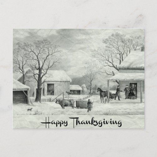 Vintage Black and White Happy Thanksgiving  Holiday Postcard