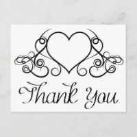 Vintage Black And White Heart Thank You - Wedding