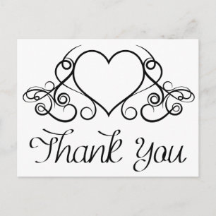 Vintage Black And White Heart Thank You - Wedding Postcard
