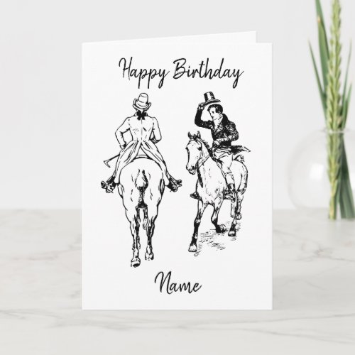 Vintage Black and White Horse Riders Birthday Card