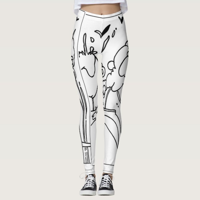Vintage black and white illustration legging (Front)