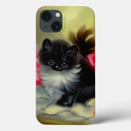 Vintage Black and White Kitten Painting iPhone 13 Case