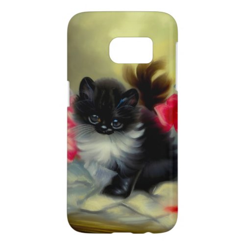 Vintage Black and White Kitten Painting Samsung Galaxy S7 Case
