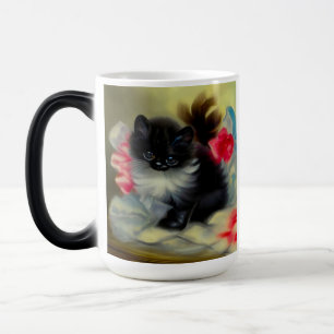 Vintage Black and White Kitten Painting Color Morph Mug
