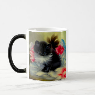 Vintage Black and White Kitten Painting Color Morph Mug