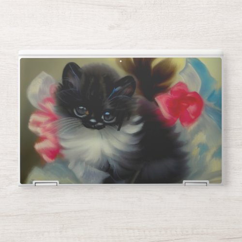 Vintage Black and White Kitten Painting HP Laptop Skin