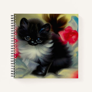 Vintage Black and White Kitten Painting Notebook