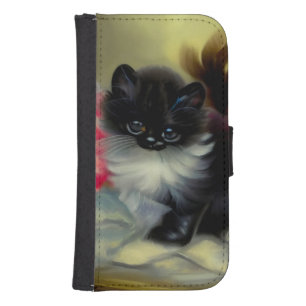 Vintage Black and White Kitten Painting Galaxy S4 Wallet Case