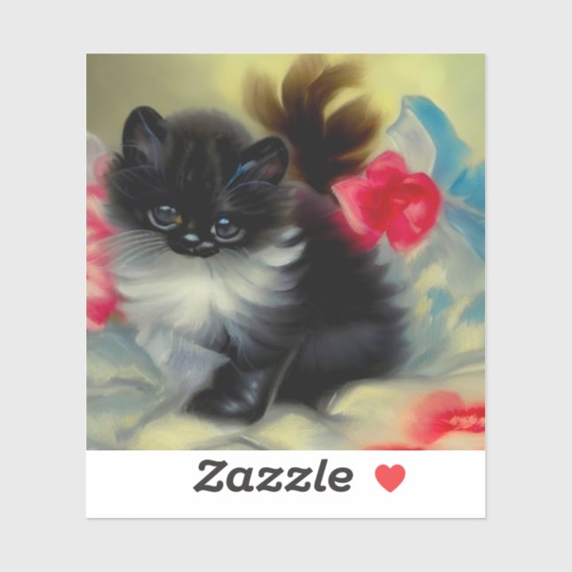 Vintage Black and White Kitten Painting Sticker (Sheet)