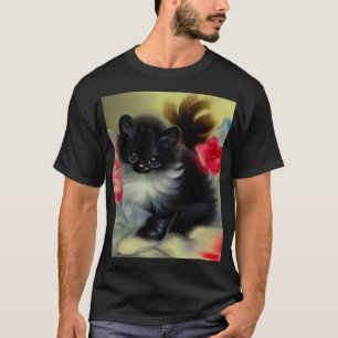 Vintage Black and White Kitten Painting T-Shirt