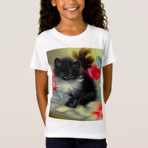 Vintage Black and White Kitten Painting T-Shirt