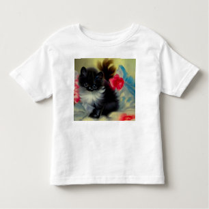 Vintage Black and White Kitten Painting Toddler T-shirt