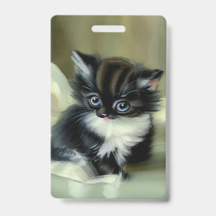 Vintage Black and White Kitten Tongue Sticking Out Badge