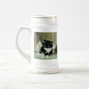 Vintage Black and White Kitten Tongue Sticking Out Beer Stein