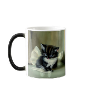 Vintage Black and White Kitten Tongue Sticking Out Color Morph Mug