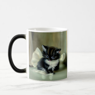 Vintage Black and White Kitten Tongue Sticking Out Color Morph Mug
