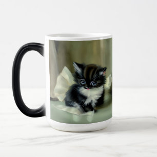 Vintage Black and White Kitten Tongue Sticking Out Color Morph Mug