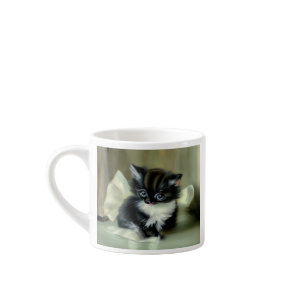 Vintage Black and White Kitten Tongue Sticking Out Espresso Cup