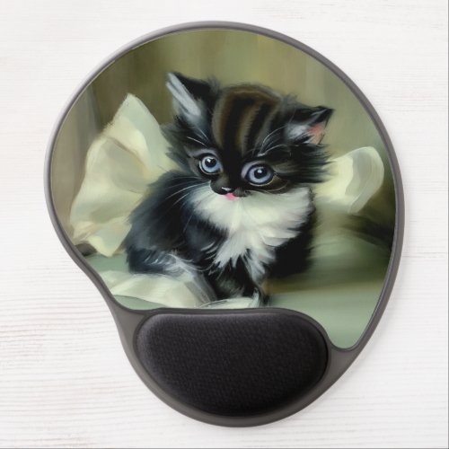 Vintage Black and White Kitten Tongue Sticking Out Gel Mouse Pad