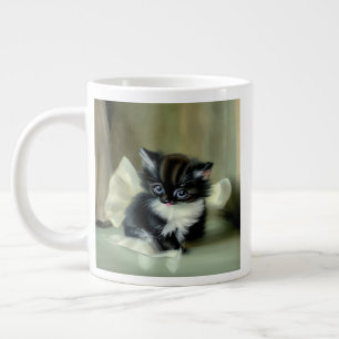 Vintage Black and White Kitten Tongue Sticking Out Giant Coffee Mug