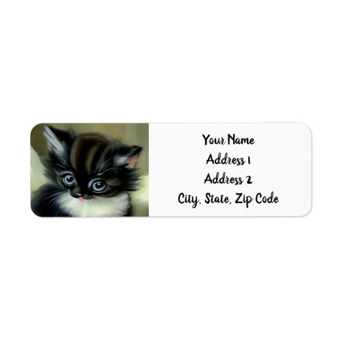 Vintage Black and White Kitten Tongue Sticking Out Label