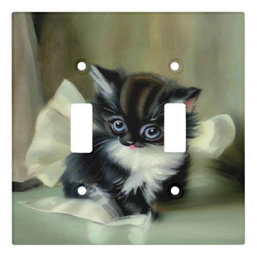 Vintage Black and White Kitten Tongue Sticking Out Light Switch Cover