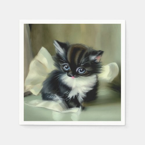 Vintage Black and White Kitten Tongue Sticking Out Napkins