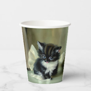 Vintage Black and White Kitten Tongue Sticking Out Paper Cups