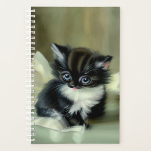 Vintage Black and White Kitten Tongue Sticking Out Planner