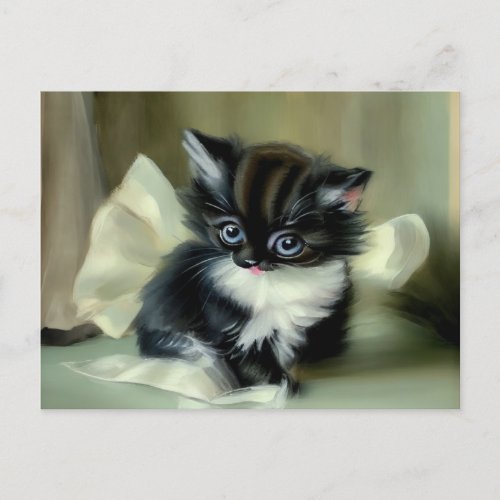 Vintage Black and White Kitten Tongue Sticking Out Postcard