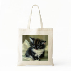 Vintage Black and White Kitten Tongue Sticking Out Tote Bag