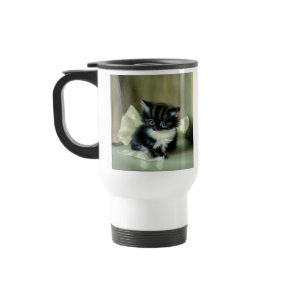 Vintage Black and White Kitten Tongue Sticking Out Travel Mug
