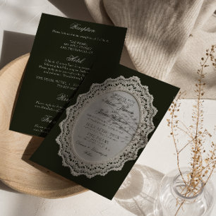 Vintage Black And White Lace All In One Wedding Invitation