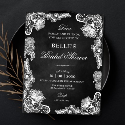 Vintage Black and white lace bridal shower Invitation