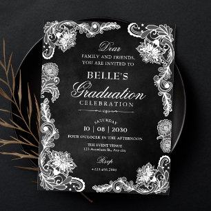 Vintage Black and white lace graduation Invitation