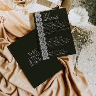 Vintage Black And White Lace Retro Wedding Details Enclosure Card