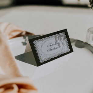 Vintage Black And White Lace Wedding Place Cards