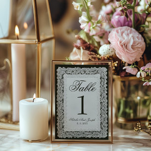 Vintage Black And White Lace Wedding Table Number