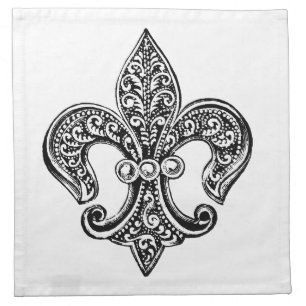 Vintage Black and White Lacy Fleur De Lis Cloth Napkin