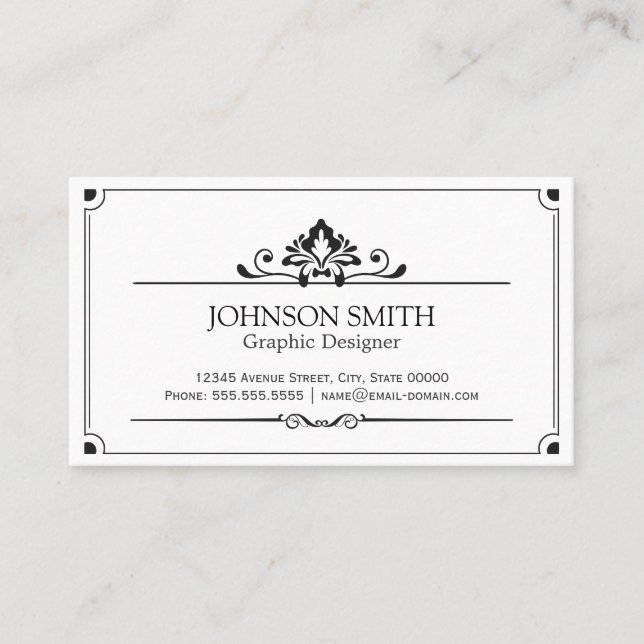 Vintage Black and White Minimal Concise Business Card (Front)