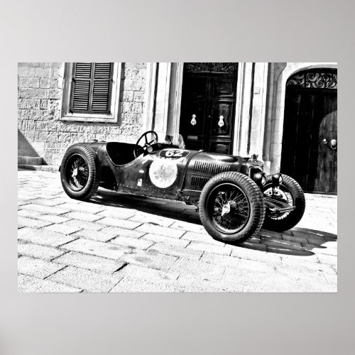 Vintage Black and White Old racing car photo poste Poster