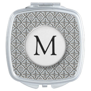 Vintage Black and White Ornate Monogram Compact Mirror