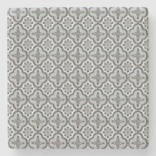 Vintage Black and White Ornate Tile Pattern Stone Coaster