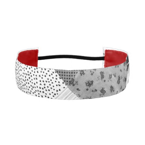 vintage black and white patchwork squares  athletic headband