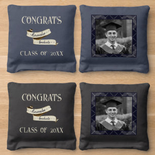 Vintage Black and White Photo Add Name Graduation Cornhole Bags