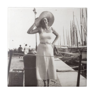 Vintage black and white photo Cannes, France 1930s Tile