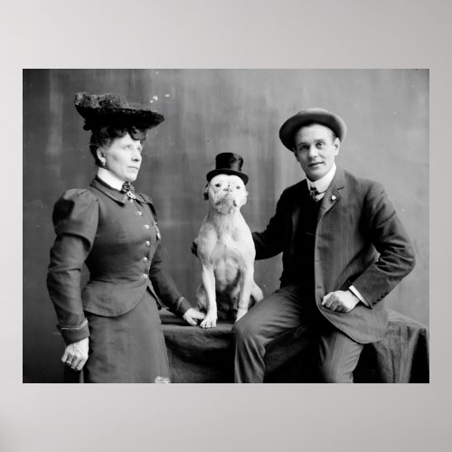 Vintage Black and White Photograph Dog Wearing Hat Poster