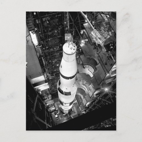 Vintage Black and White Photograph of Saturn V Postcard